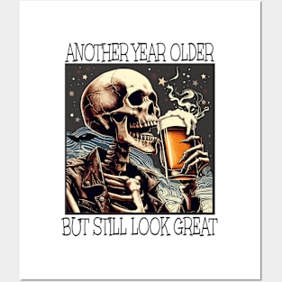 Birthday Mens Beer Drinking Skeleton Posters and Art